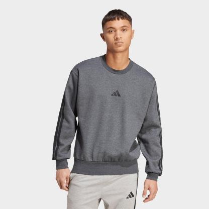 Men's adidas Essentials 3-Stripes Fleece Crewneck Sweatshirt - Dark Grey Heather/Black