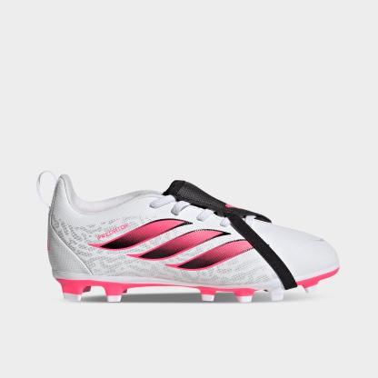 Big Kids' adidas Predator Club Fold Over Tongue Firm Ground and Multi Ground Soccer Cleats - White/Solar Turbo/Black (IH2097-100) - Left shoe facing left. Outside of the shoe.