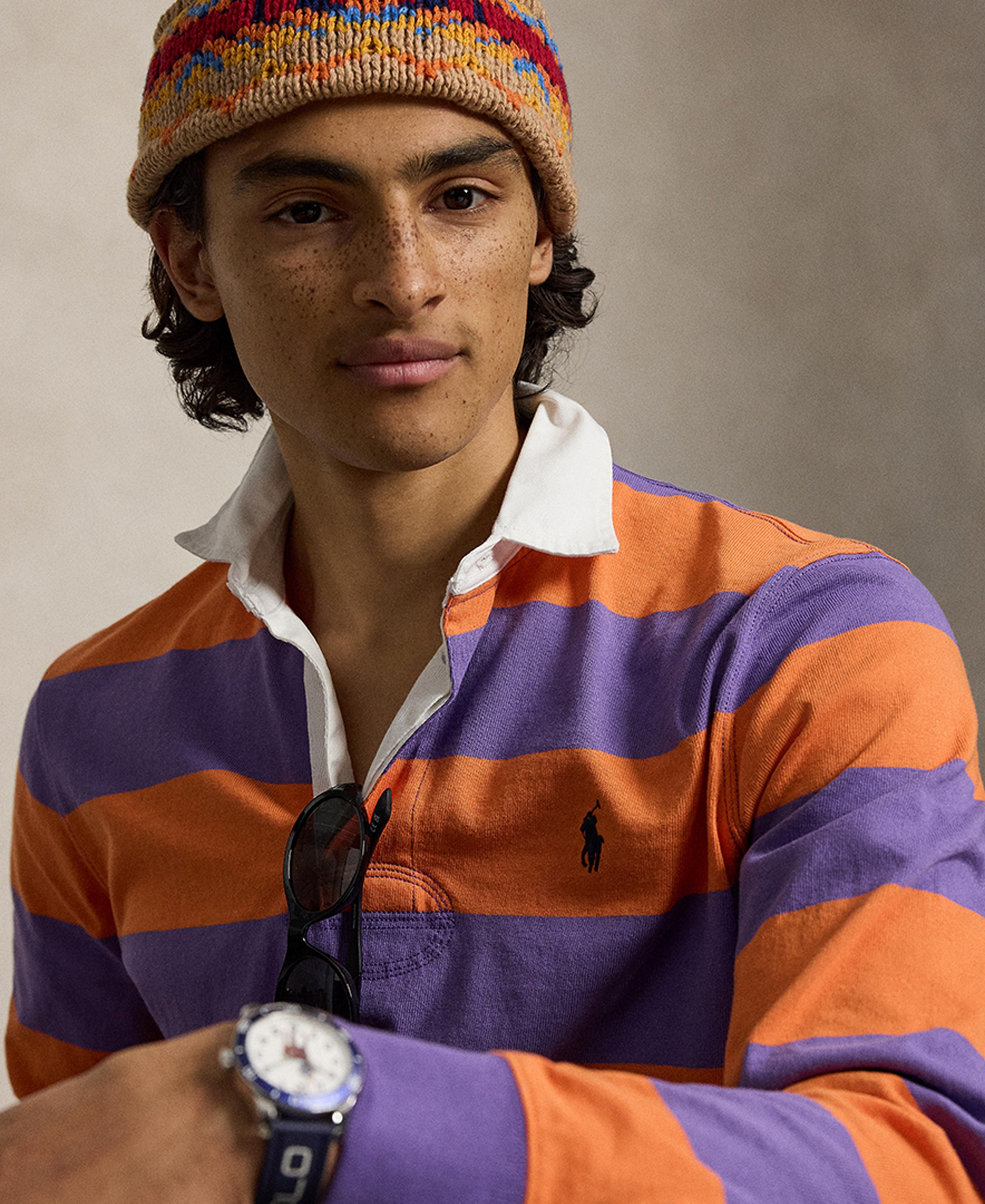Polo Ralph Lauren Men's Iconic Rugby Classic-Fit Polo Shirt - Purple Lilac/kona Organge