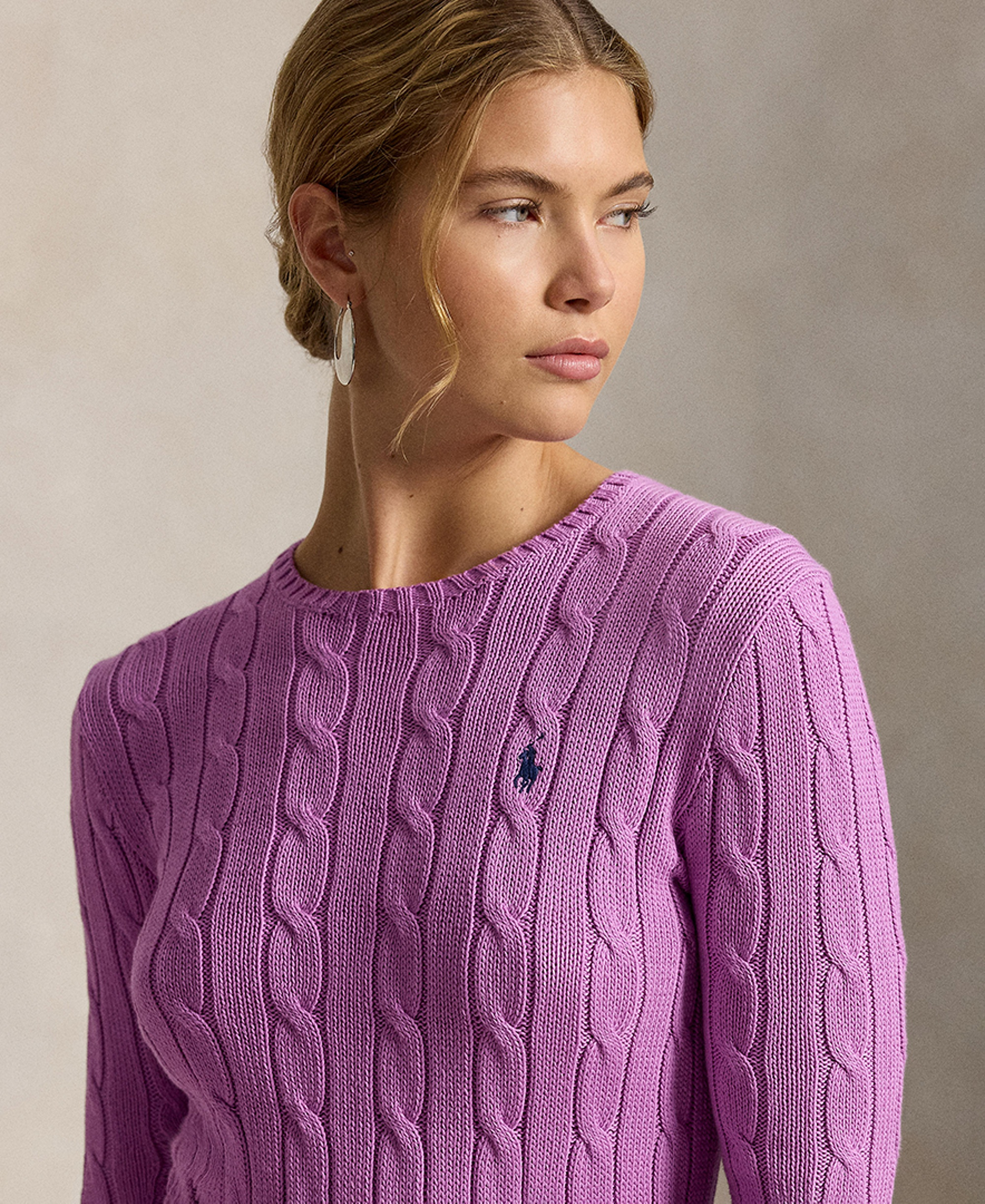 Polo Ralph Lauren Women's Cable-Knit Cotton Crewneck Sweater - Thistle Pink