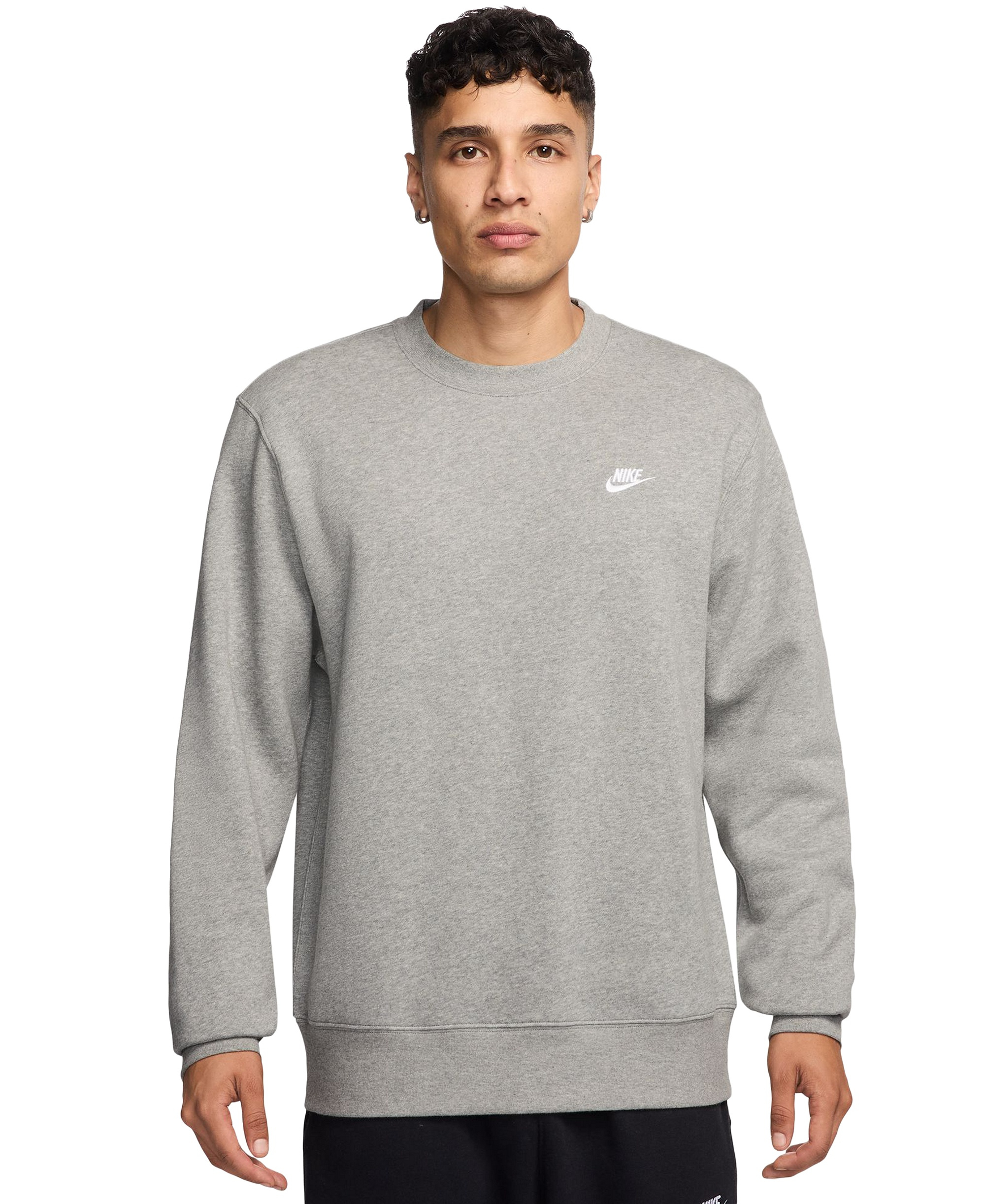 Nike Men's Club Fleece Crewneck Logo Sweatshirt - Dk Gray Heather/White