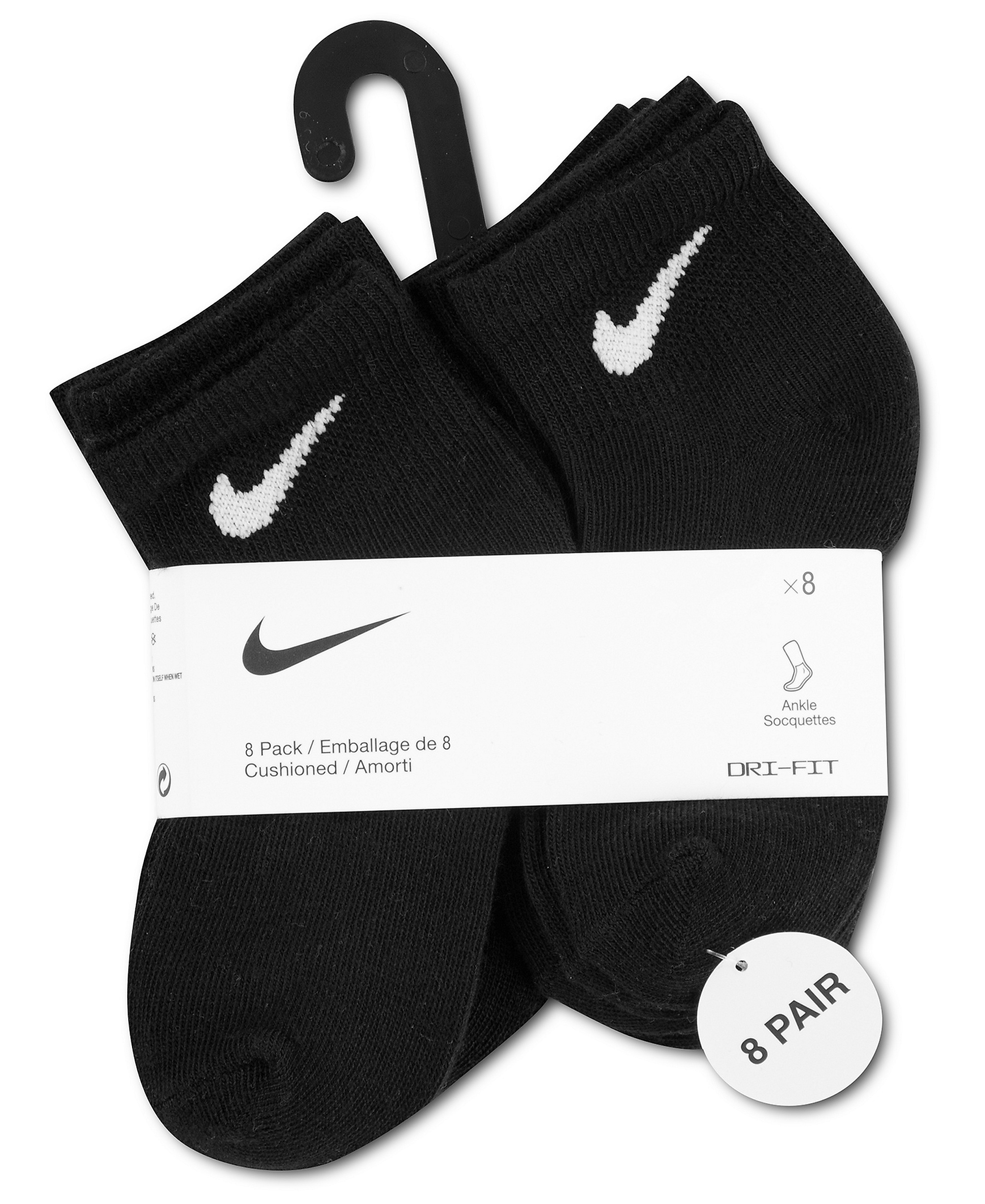 Nike Boys' and Girls' 5-7 Ankle Socks, 8-Pack - Black