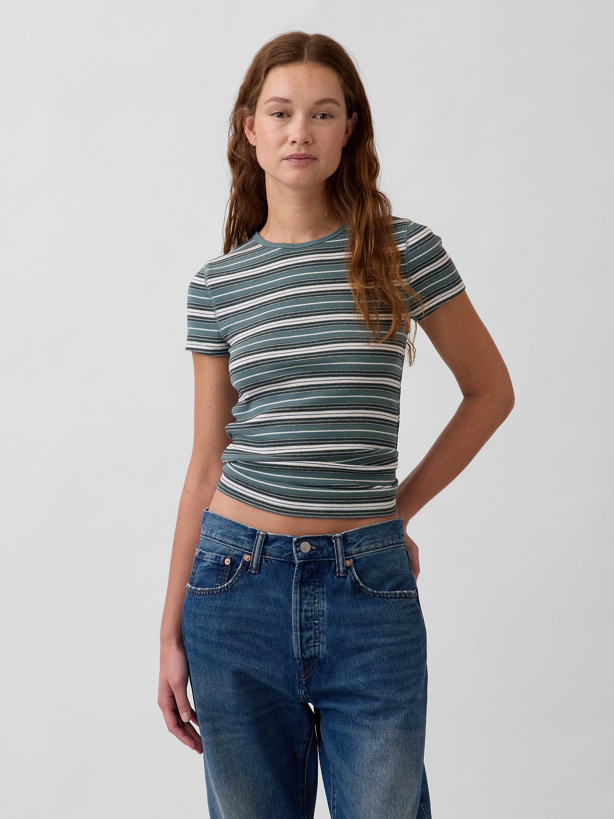Modern Rib T-Shirt - Green stripe