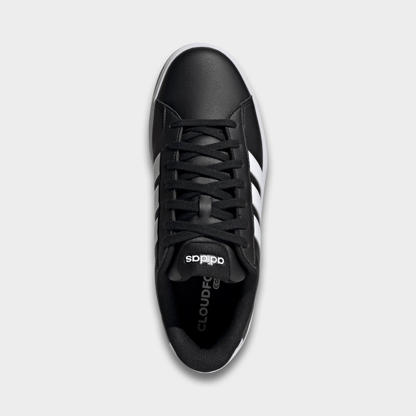Men's adidas Grand Court Casual Shoes (Wide Width) - Core Black/Cloud White/Cloud White - Top view