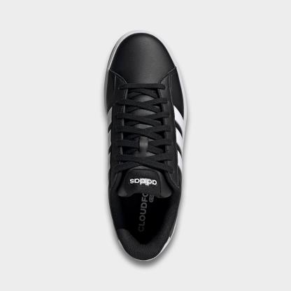 Men's adidas Grand Court Casual Shoes (Wide Width) - Core Black/Cloud White/Cloud White - Top view