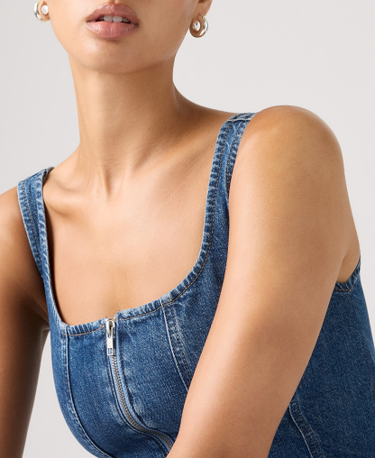 Levi's Premium Women's Seamed Figure Hugging Slim Fit Square Neck Cotton Dress - Shes So Vague