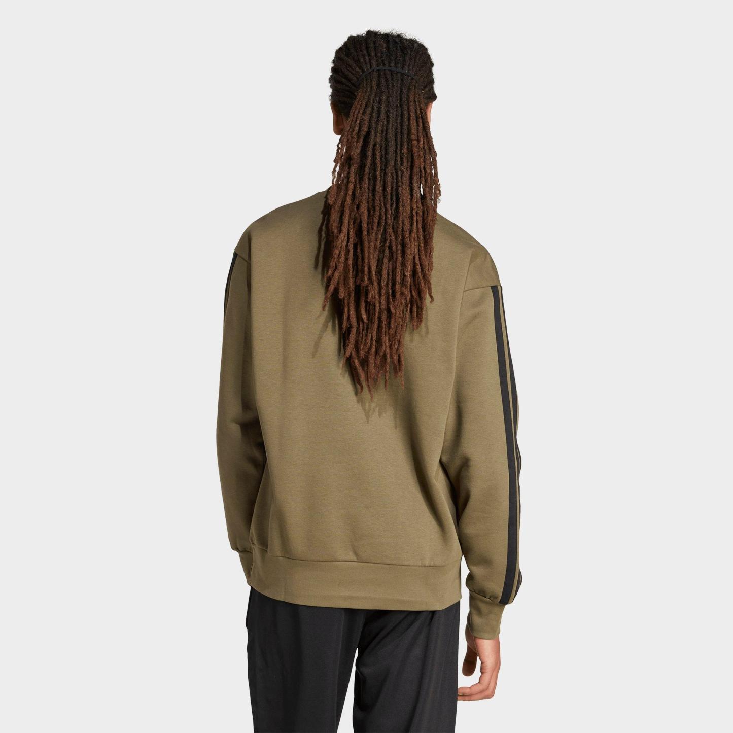 Men's adidas Essentials 3-Stripes Fleece Crewneck Sweatshirt - Olive Strata/Black