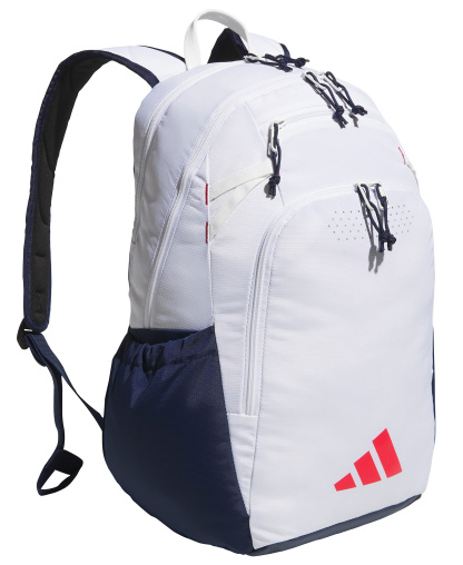 adidas Men's Multiple Zippered Pockets Backpack Messenger - White/Night Indigo/Pure Ruby Red