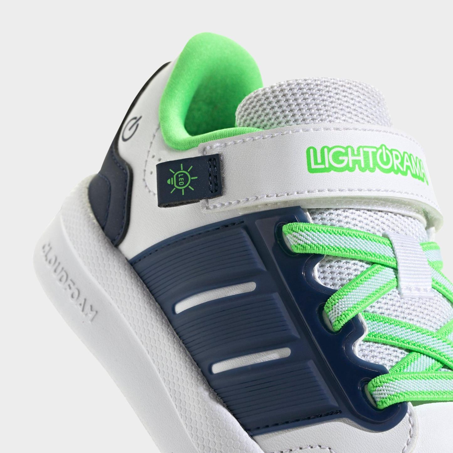 Little Kids' adidas x Minecraft Lightorama Court Stretch Lace Hook-And-Loop Casual Shoes - Cloud White/Night Indigo/Screaming Green - Detail shot