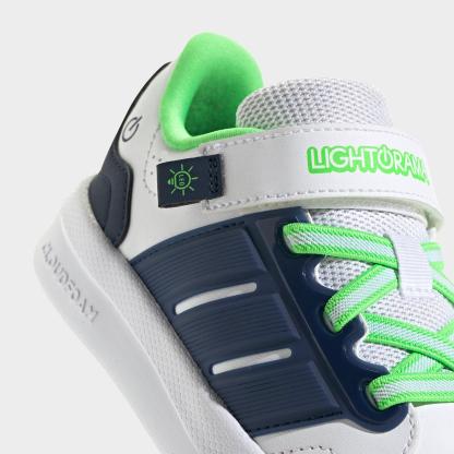 Little Kids' adidas x Minecraft Lightorama Court Stretch Lace Hook-And-Loop Casual Shoes - Cloud White/Night Indigo/Screaming Green - Detail shot