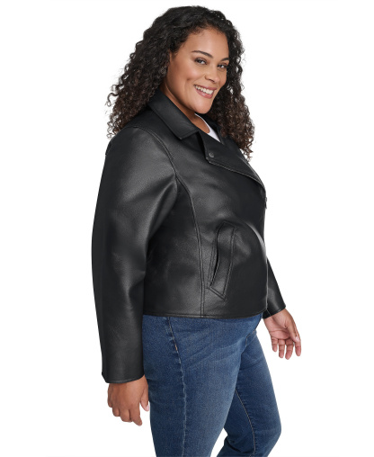 Levi's Women's Faux-Leather Asymmetric-Zip Moto Jacket - Black