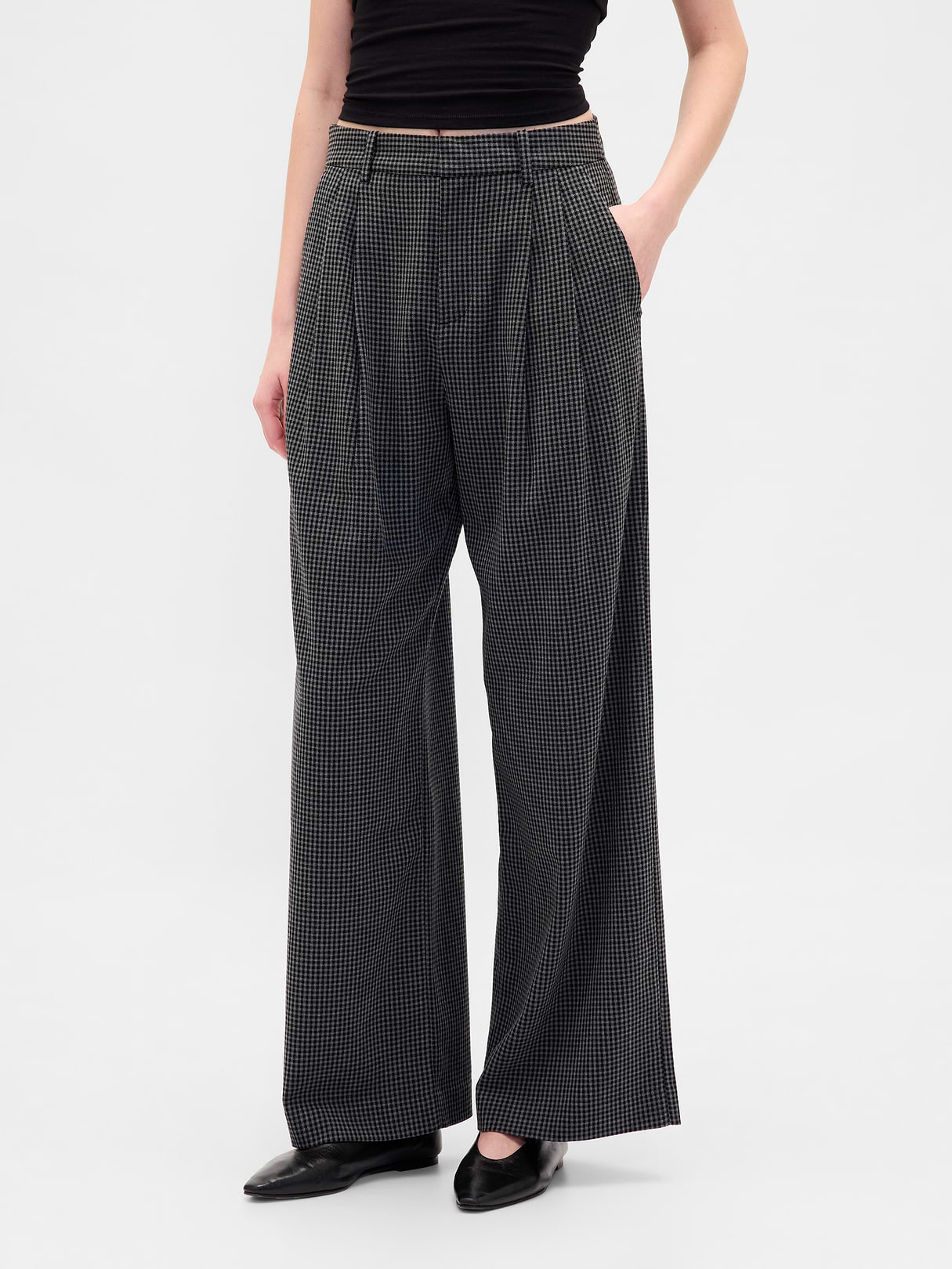 365 High Rise Pleated Trousers - Tonal grey plaid