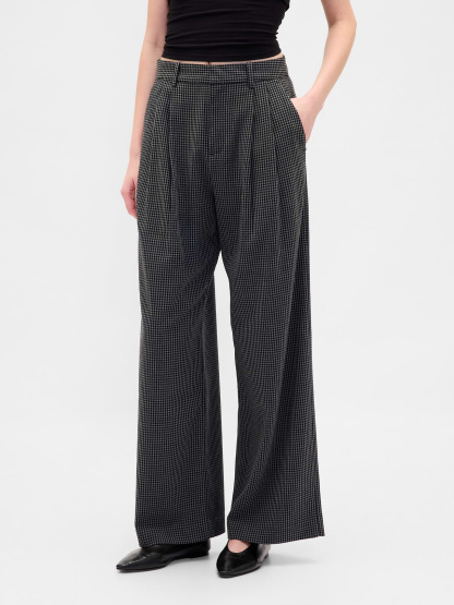 365 High Rise Pleated Trousers - Tonal grey plaid