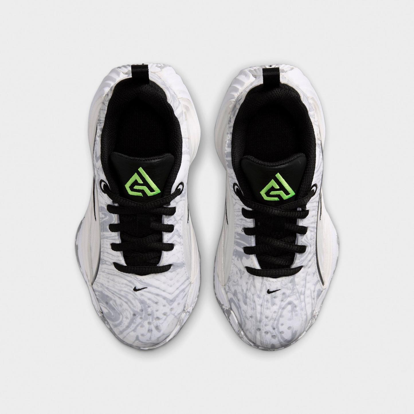 Little Kids' Nithtke Giannis Immortality 5 Basketball Shoes - White/Off White/Light Smoke Grey/Metallic Silver - Top view