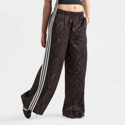 Women's adidas Originals Satin Snake Print Wide Leg Track Pants - Earth Strata/Aurora Coffee - view 3