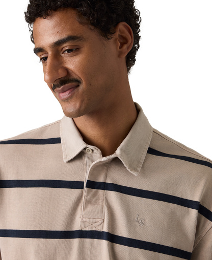 Levi's Men's Union Rugby Long-Sleeve Polo Shirt - Navy/Beige