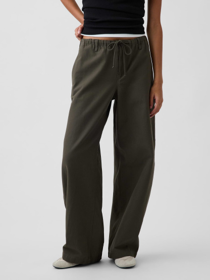 Canvas Easy Baggy Barrel Cargo Pants - Bamboo green