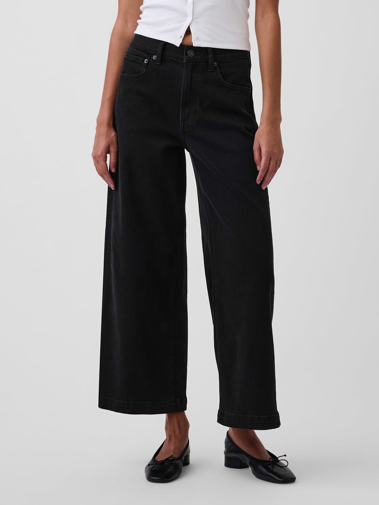 High Rise Stride Wide-Leg Ankle Jeans - Black