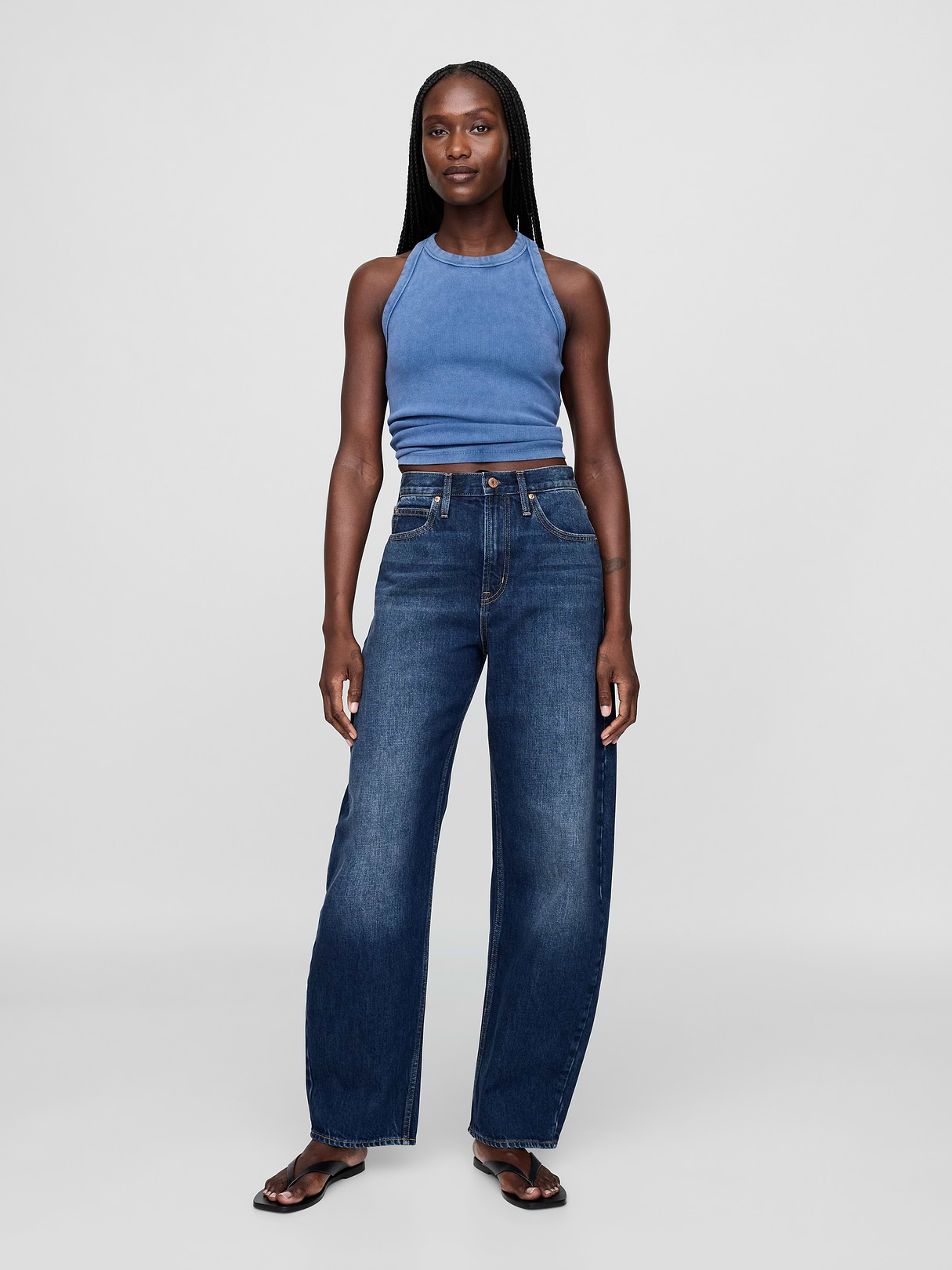 High Rise Barrel Jeans - Dark indigo
