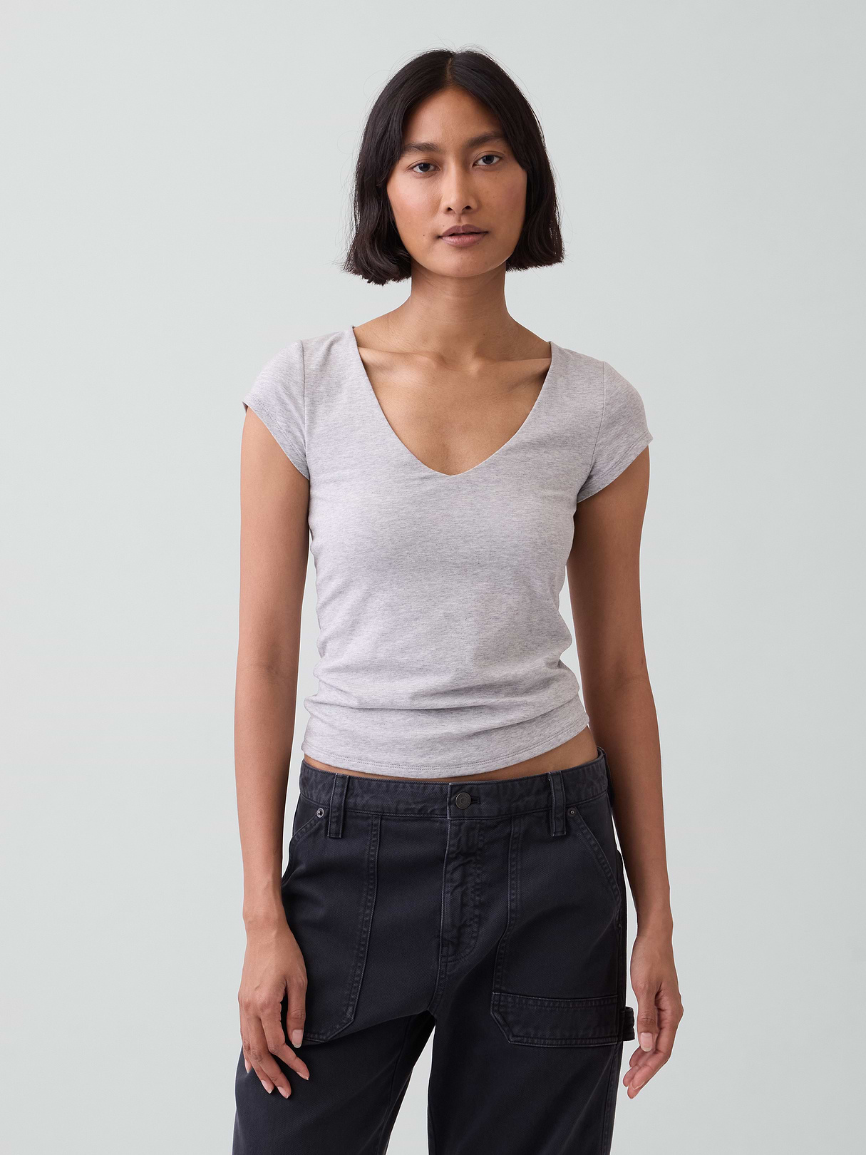 CloseKnit Jersey V-Neck T-Shirt - Light heather grey