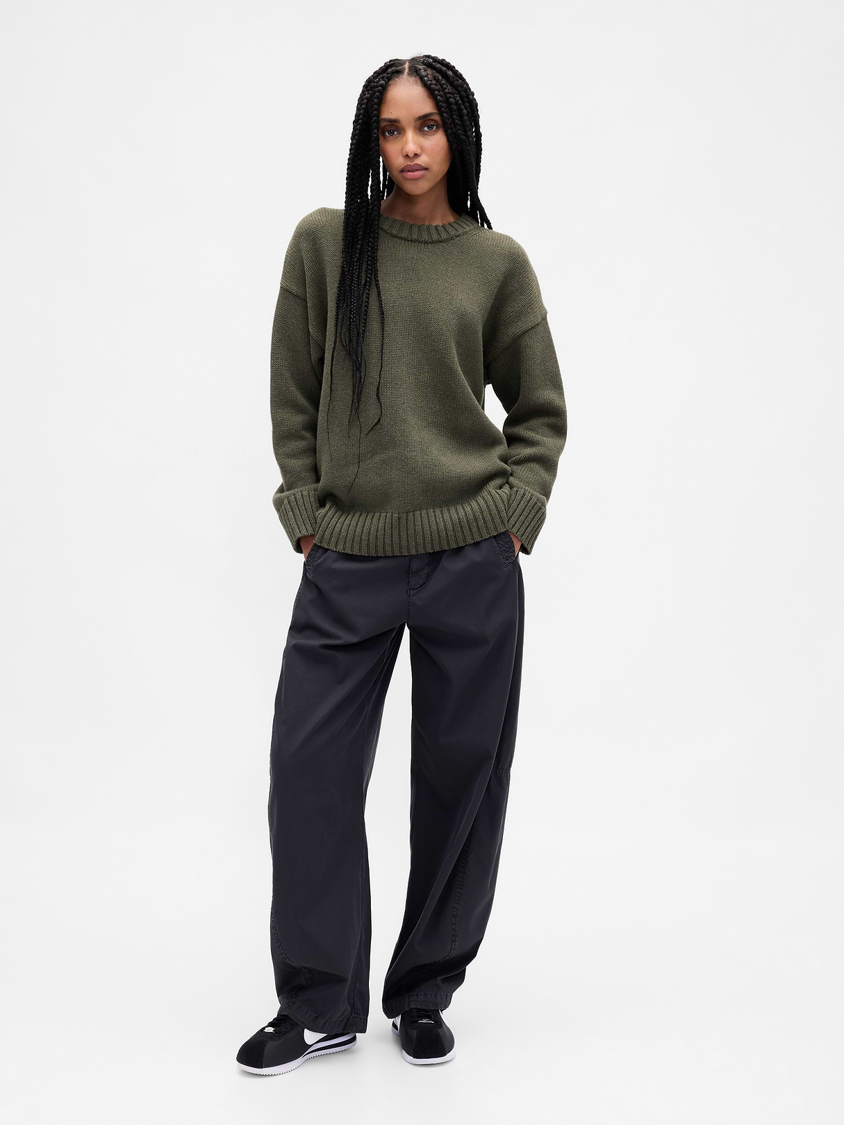 100% Cotton Oversized Sweater - Army jacket green