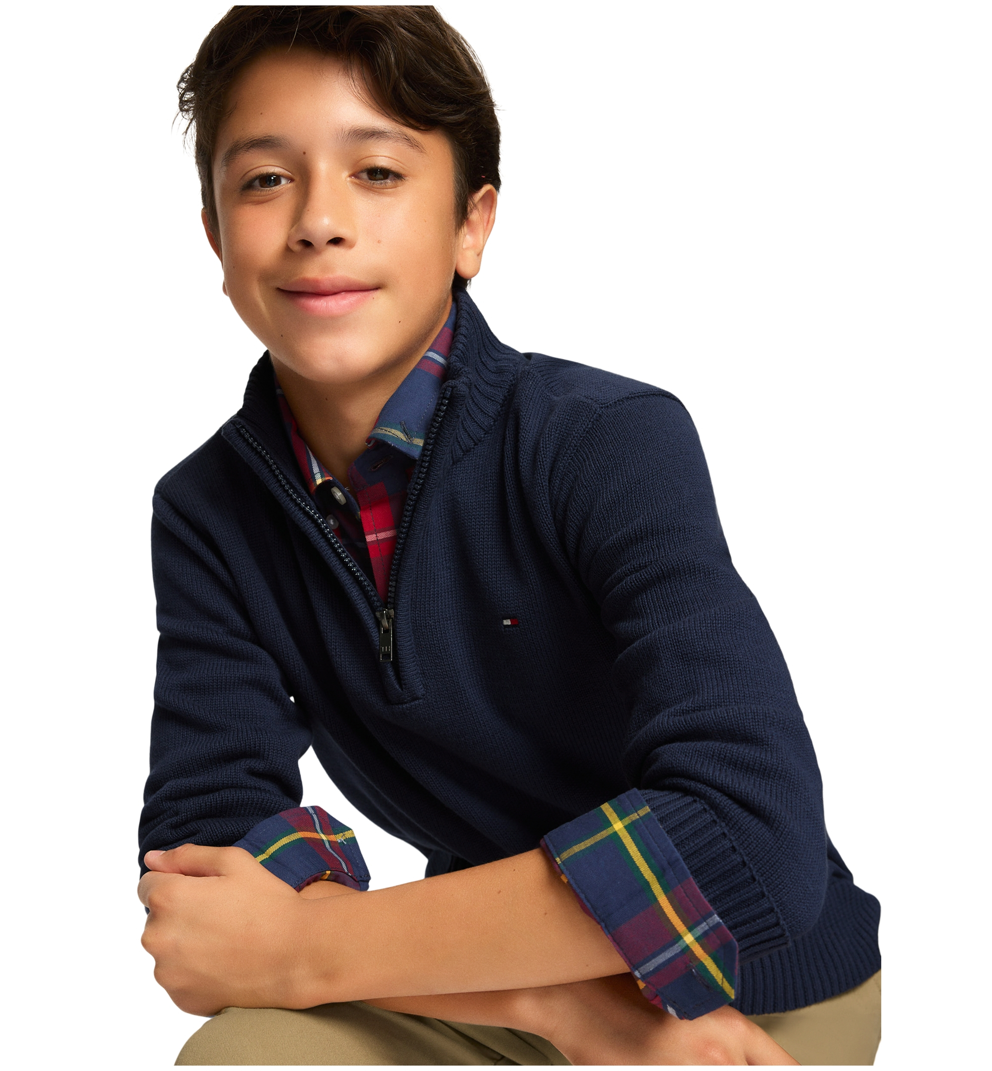 Tommy Hilfiger Boys' 8-20 Zipneck Cotton Quarter-Zip Sweater - Navy Blazer
