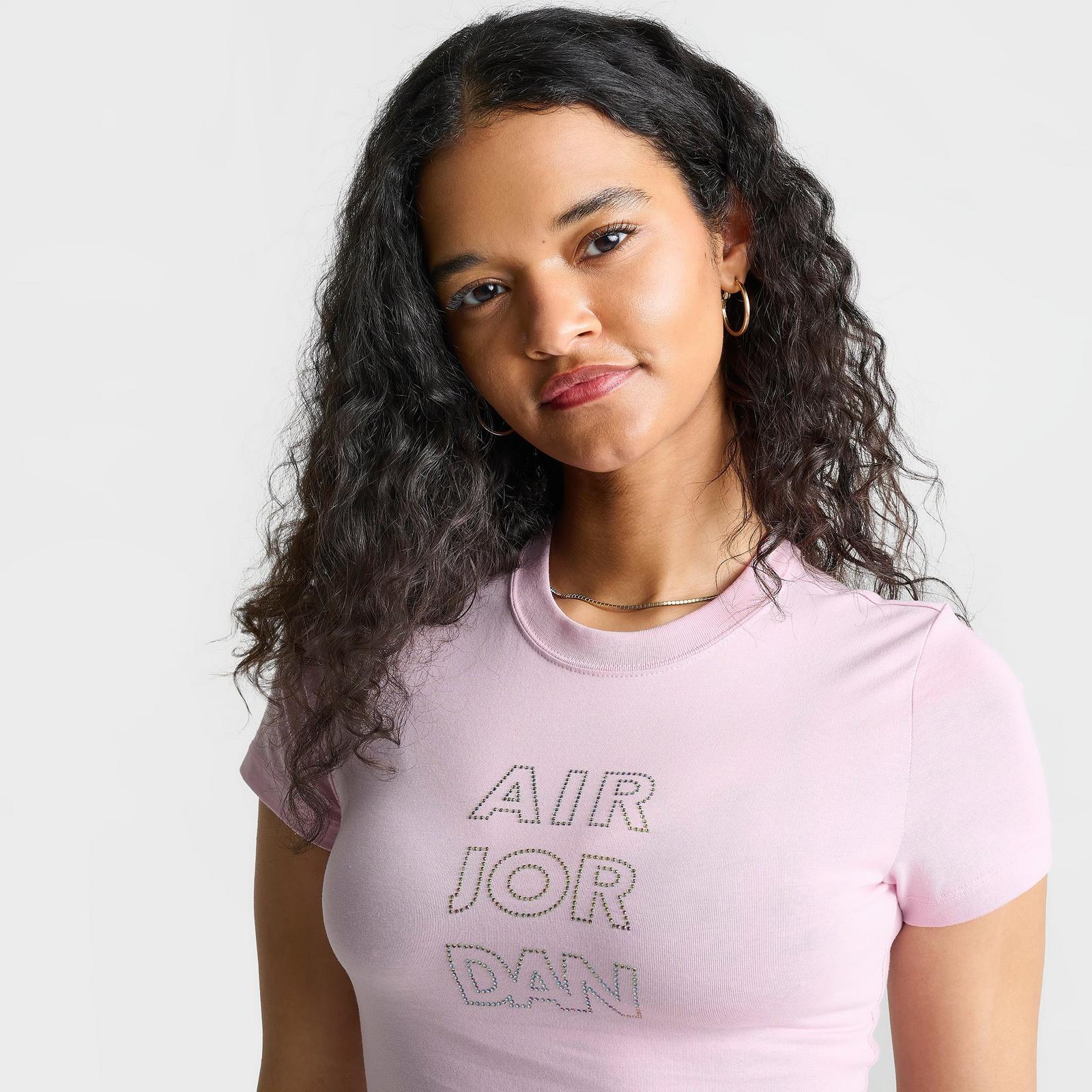 Women's Jordan Brooklyn Rhinestone Graphic T-Shirt - Iced Carmine/White - view 5