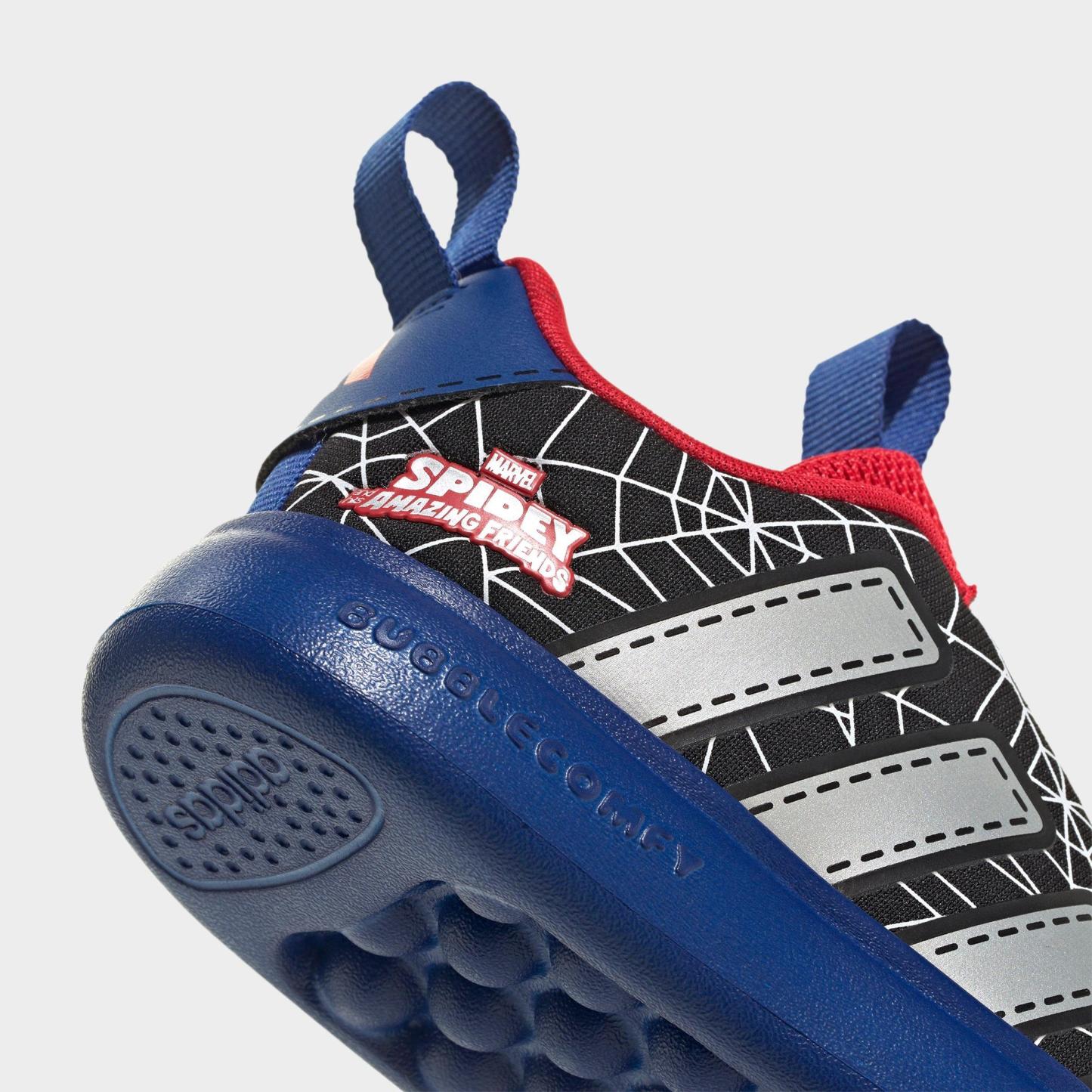 Kids' Toddler adidas x Marvel Spider-Man Bubblecomic Laceless Casual Shoes - Core Black/Silver Metallic/Team Royal Blue - Detail shot