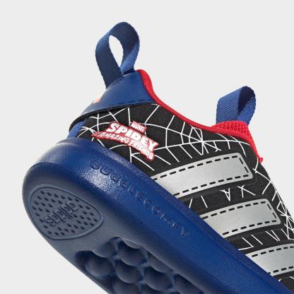 Kids' Toddler adidas x Marvel Spider-Man Bubblecomic Laceless Casual Shoes - Core Black/Silver Metallic/Team Royal Blue - Detail shot