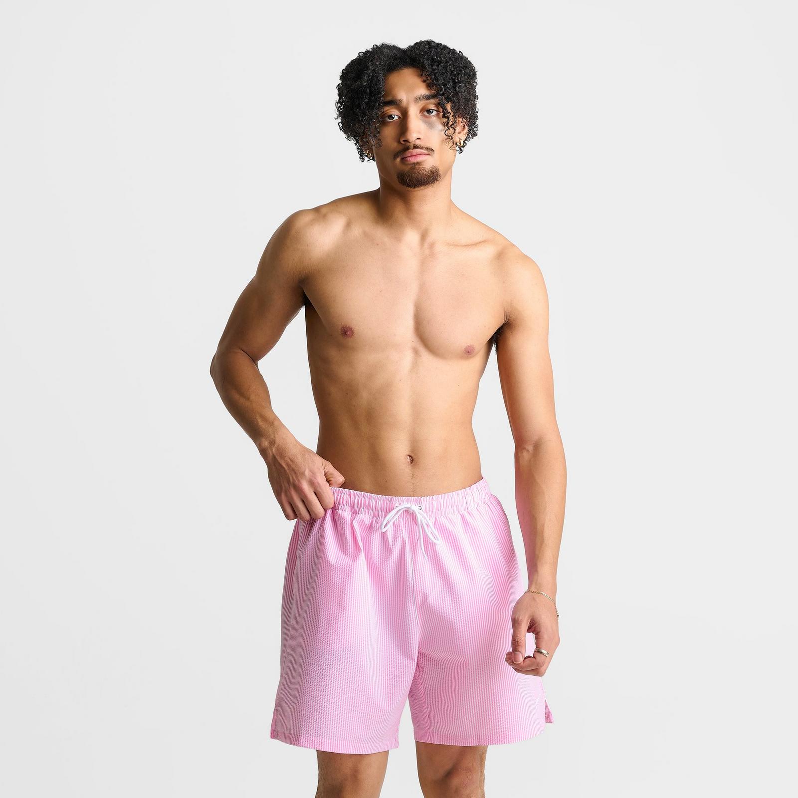 Men's Nike Swim Breaker Seersucker Ripple Brief-Lined 7" Volley Shorts - Pink Glow