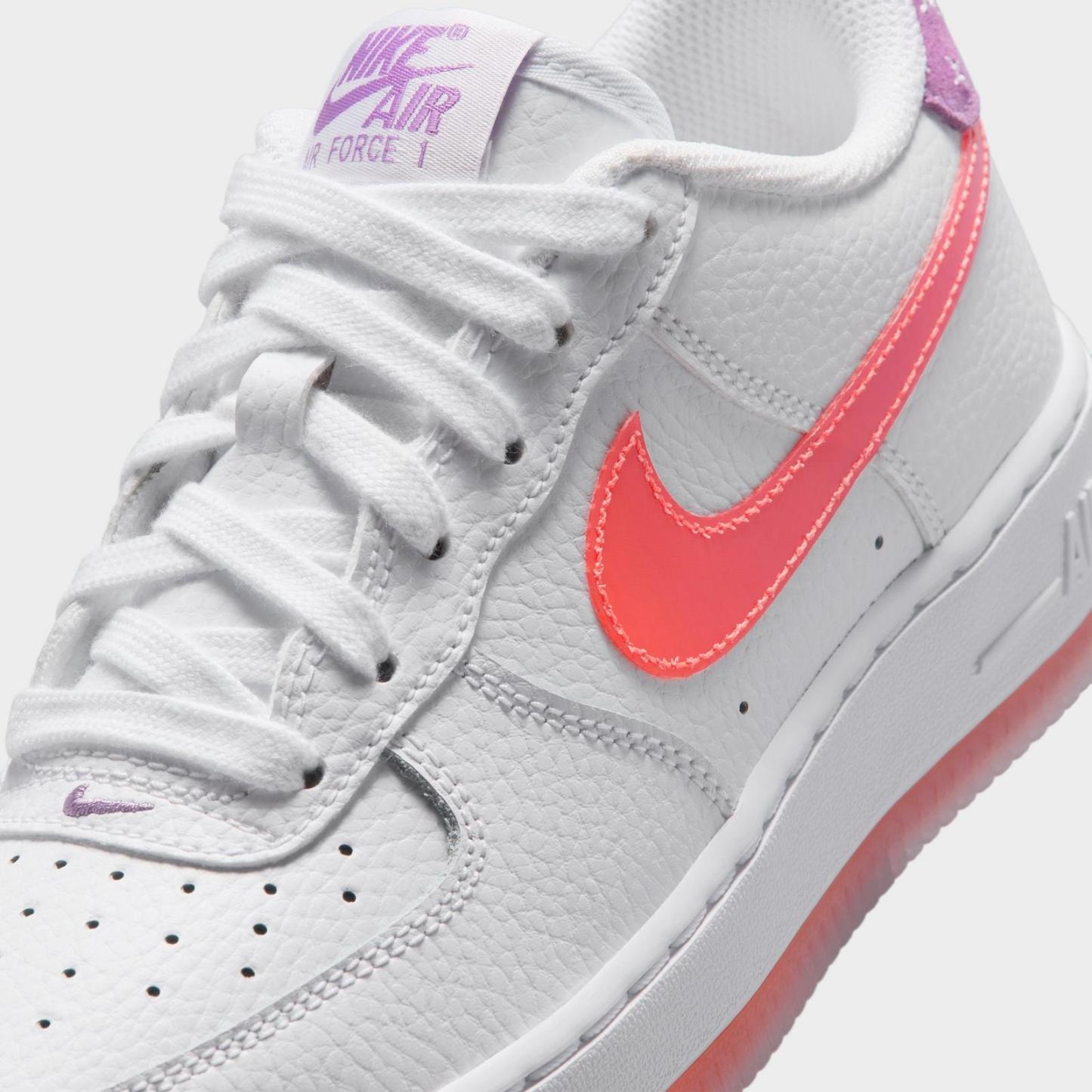 Big Kids' Nike Air Force 1 Low Casual Shoes - White/Turf Orange/Bright Violet