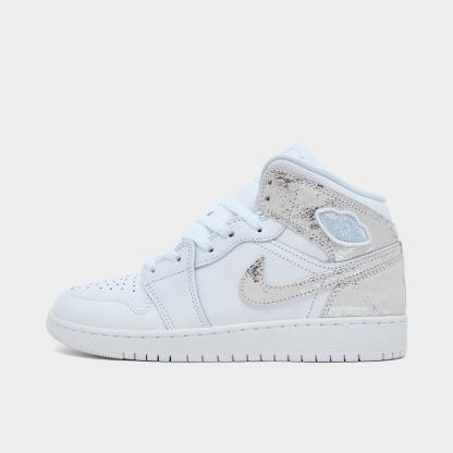 Big Kids' Air Jordan Retro 1 Mid SE Casual Shoes - White/White/White/Field Silver - view 1