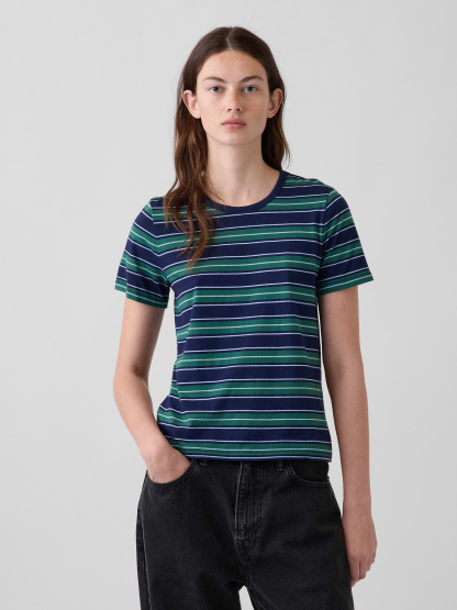 Organic Cotton VintageSoft T-Shirt - Navy blue & green stripe
