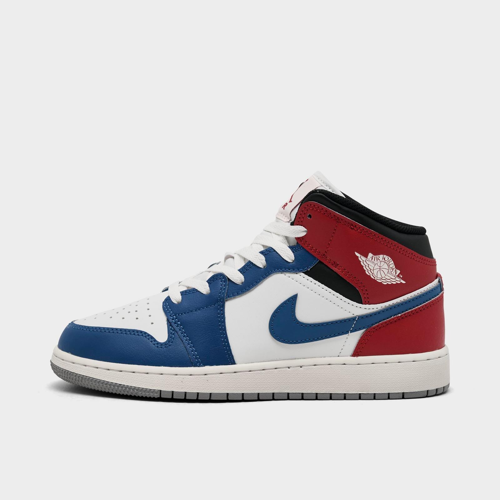 Big Kids' Air Jordan Retro 1 Mid Casual Shoes - True Blue/Varsity Red/Black/Summit White - view 1
