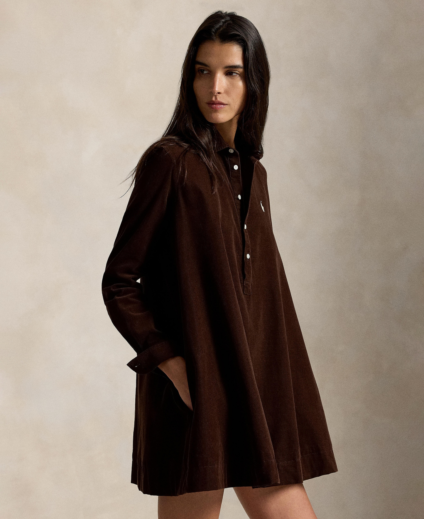 Polo Ralph Lauren Women's Corduroy Pleated Shirt Dress - Brown