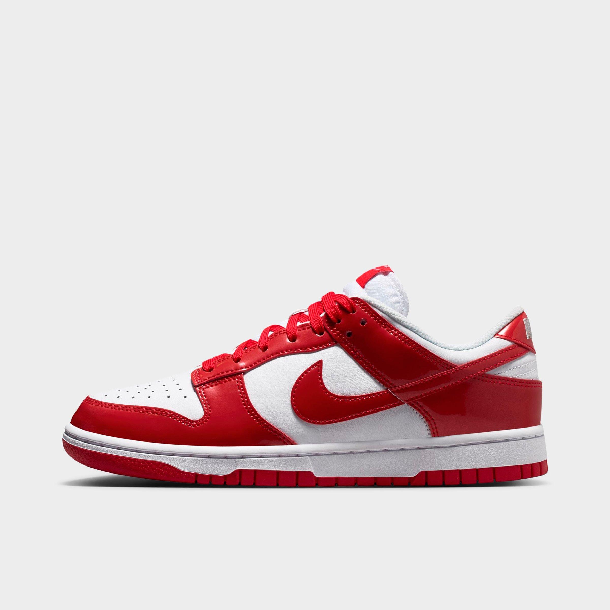 Women's Nithtke Dunk Low SE Casual Shoes - White/Metallic Silver/University Red - Left shoe facing left. Outside of the shoe.