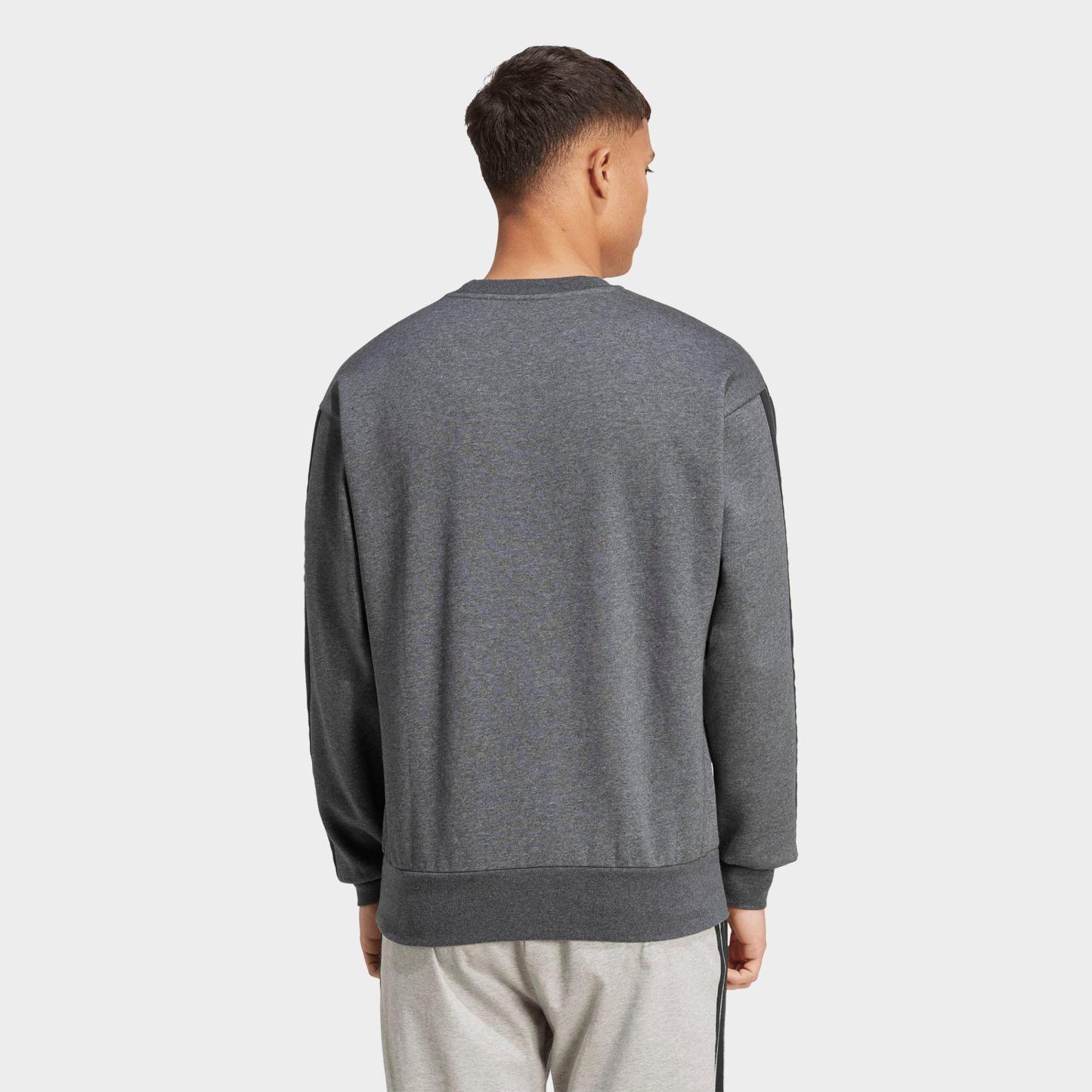 Men's adidas Essentials 3-Stripes Fleece Crewneck Sweatshirt - Dark Grey Heather/Black