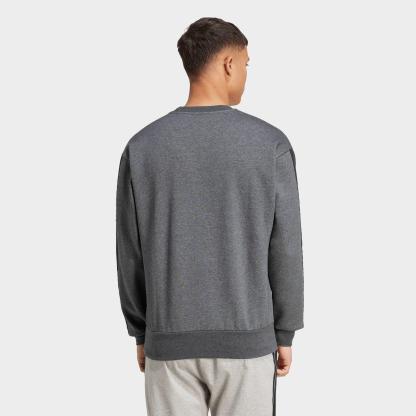 Men's adidas Essentials 3-Stripes Fleece Crewneck Sweatshirt - Dark Grey Heather/Black