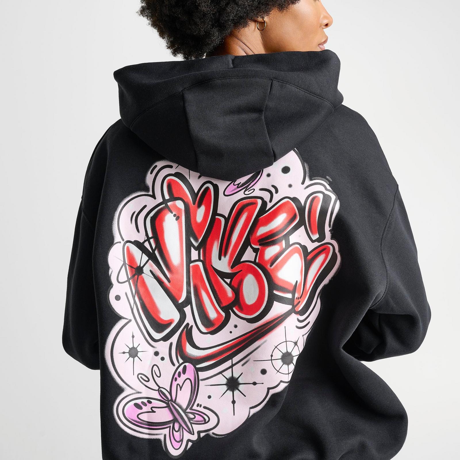 Women's Nike Sportswear Phoenix Fleece Airbrushed Oversized Pullover Hoodie - Black/Light Magenta