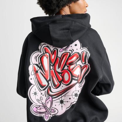 Women's Nike Sportswear Phoenix Fleece Airbrushed Oversized Pullover Hoodie - Black/Light Magenta