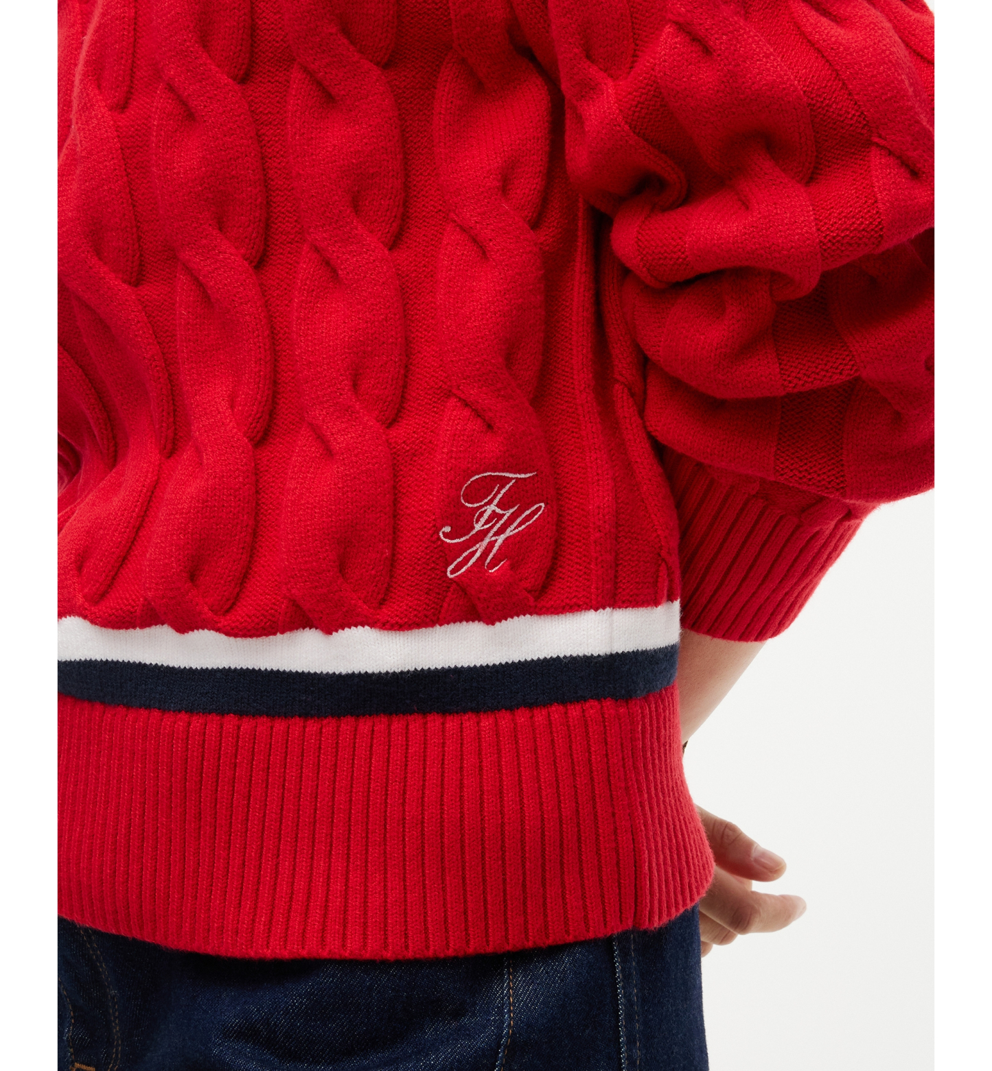 Tommy Hilfiger Women's Cable Half Zip Cricket Turtleneck Relaxed-Fit Sweater - Red