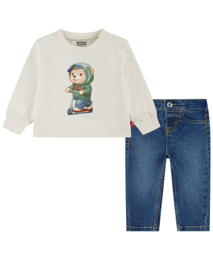 Levi's Baby Boys' Scooter Long-Sleeve T-Shirt and Jeans, 2-Piece Set - Levi's Egret/Blue
