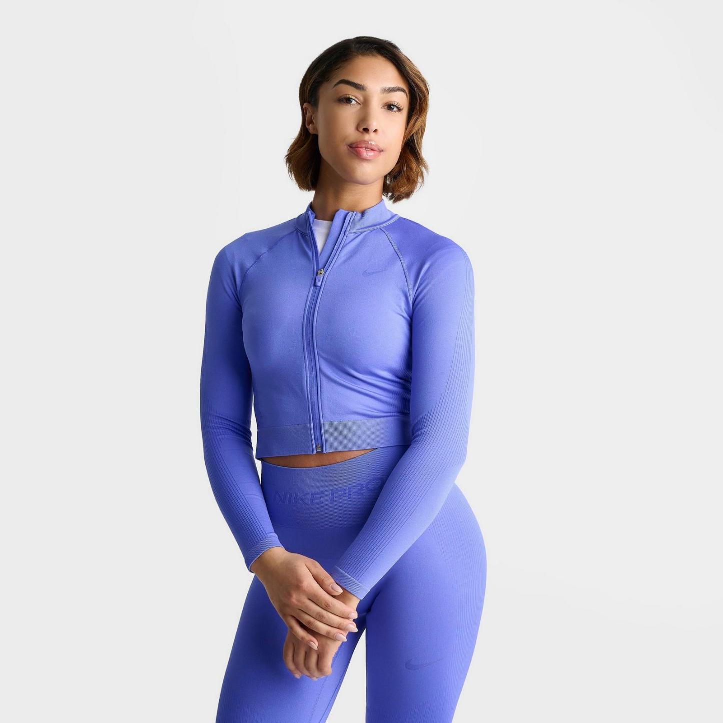 Women's Nike Pro Seamless Cropped Full-Zip Training Top - Sapphire