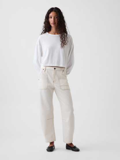 Mid Rise Barrel Utility Ankle Pants - Ivory beige frost