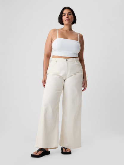 Mid Rise Denim Stripe Baggy Jeans - Ecru beige