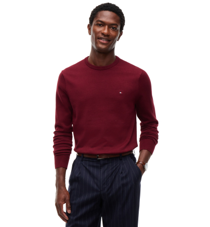 Tommy Hilfiger Men's Essential Cotton Crewneck Sweater - BURGUNDY