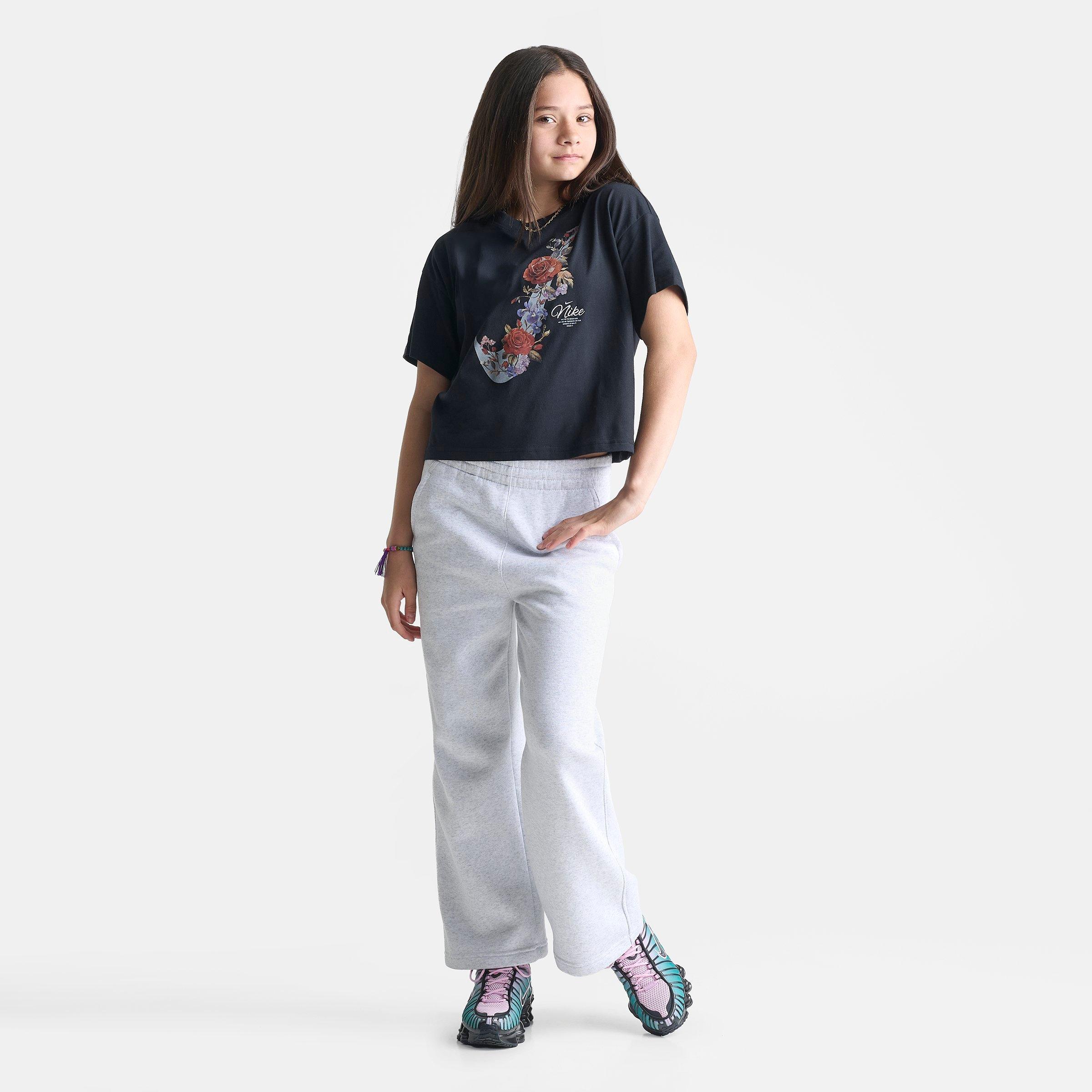 Girls' Big Kids' Nithtke Sportswear Essentials Bloom Boxy T-Shirt - Black/Wolf Grey