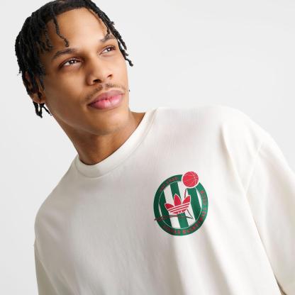 Men's adidas Originals Basketball Crest T-Shirt - White/Off White/Bold Green - view 6