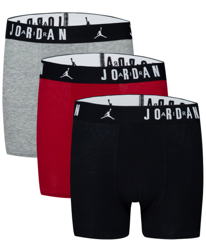 Jordan Boys' 8-20 Flight Dri-Fit Cotton Core Boxer Briefs, 3-Pack - Gym Red/Black/Gray