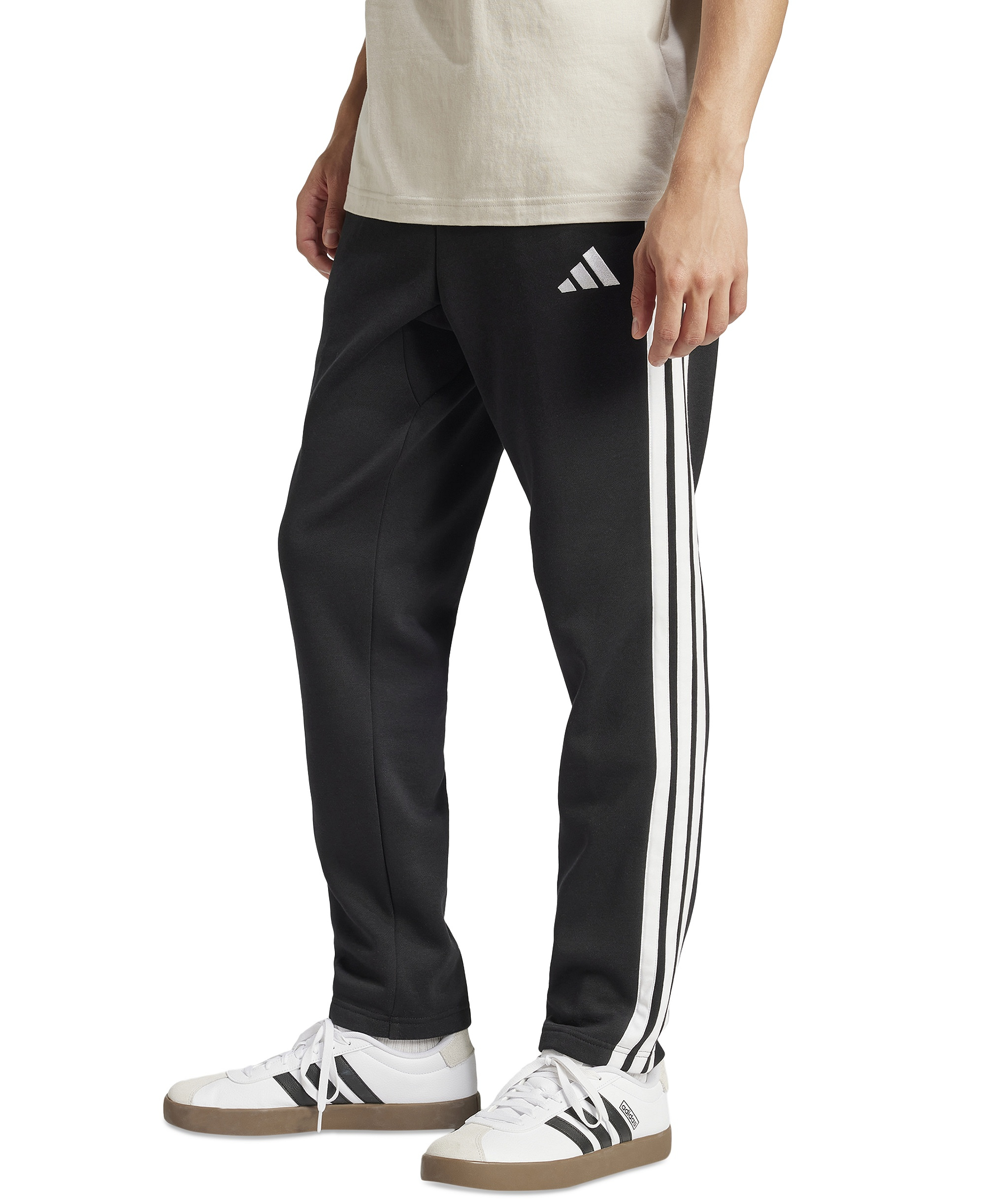 adidas Men's Essentials 3-Stripes Regular Open Hem Fleece Pants - Black/White